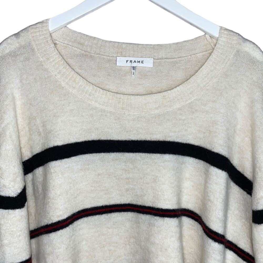 Frame NWOT Alpaca Wool Blend Beige Pull Over Sweater Top Striped Red Black Sz XL - Picture 4 of 9
